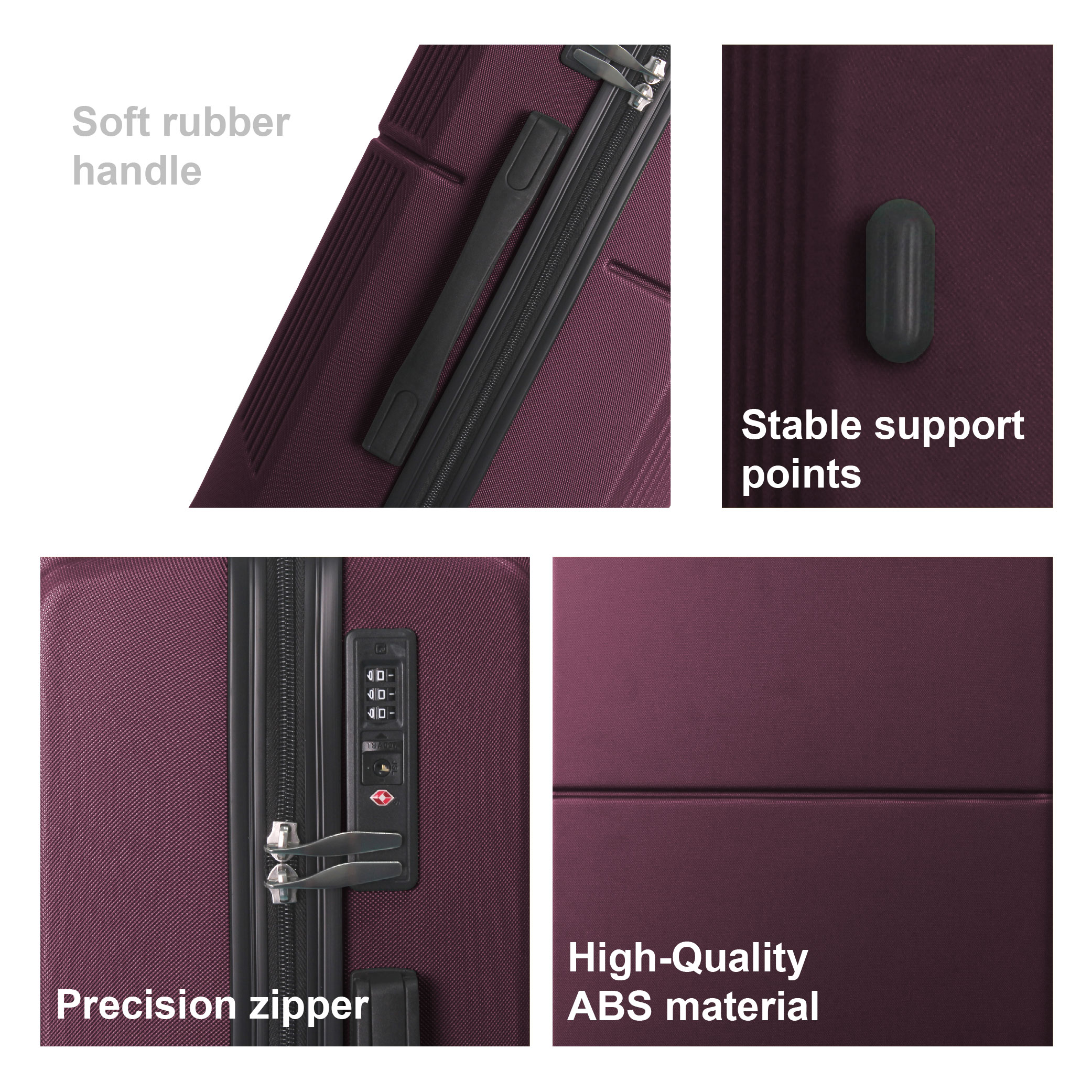 PURPLE 3-Piece Premium ABS Luggage Set-20", 24", And 28" Suitcases With Multi-Position Handle, Silent Spinner Wheels, And TSA-Approved Lock-Durable, Stylish, And Spacious Travel Gear_voghion.com